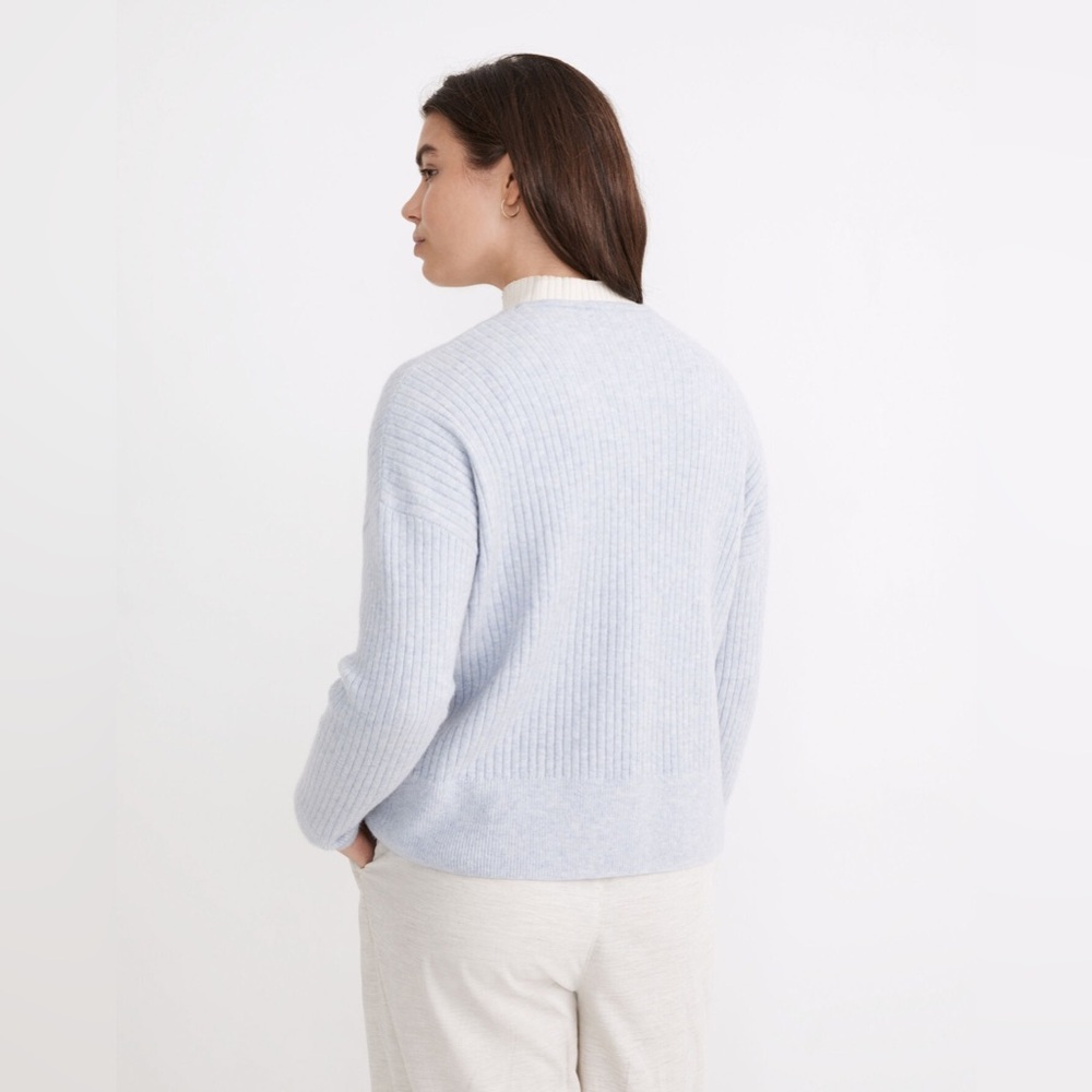 Madewell Cropped V-Neck Cardigan, Heather Serene Blue, Sz S - Picture 3 of 8